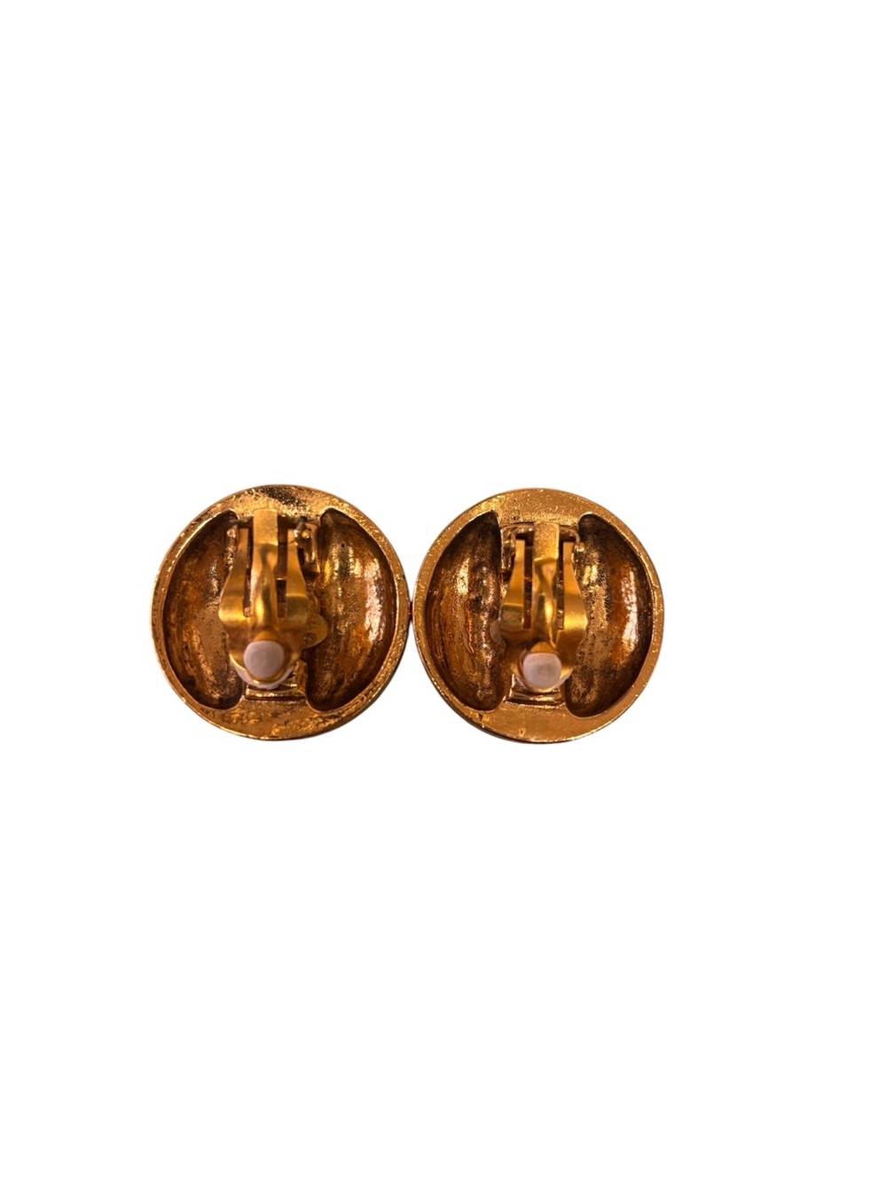 CHANEL Vintage Gold-Tone Round Medallion Earrings with Clear Crystal Centers - Picture 2 of 4